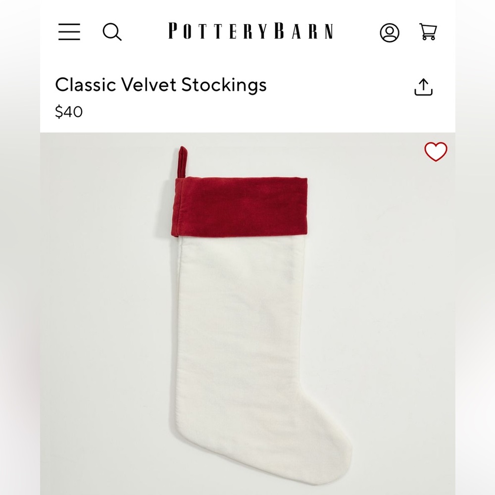 Pottery Barn Velvet Stocking - Crimson and Ivory